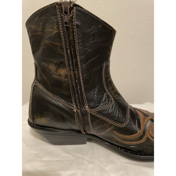 Ferrato Western Low Cut Ankle Boots Mens Cowboy Stitched Sz 8 Pointed Toe - Picture 9 of 11